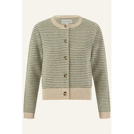 Limited Edition Merino Wool Jacquard Brittany Cardigan | Detail Green/Natural Hot New Item