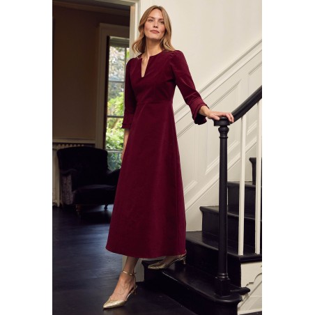 Limited Edition Jocelyn V-Neck 3/4 Sleeve Stretch Corduroy Dress | Wine On Hand Now