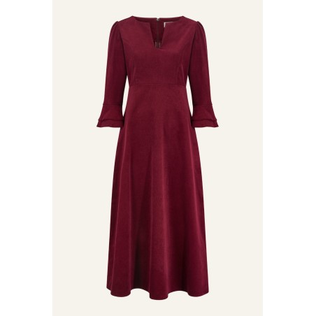 Limited Edition Jocelyn V-Neck 3/4 Sleeve Stretch Corduroy Dress | Wine On Hand Now