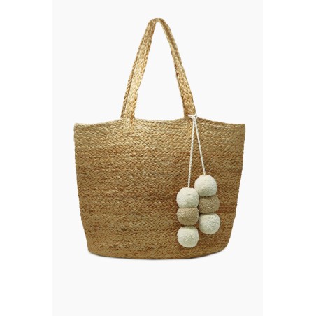 Limited Edition Jute Pom Pom Tote | Taupe/Cream Hot New Item