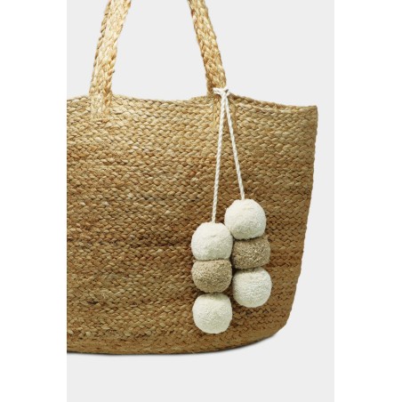 Limited Edition Jute Pom Pom Tote | Taupe/Cream Hot New Item