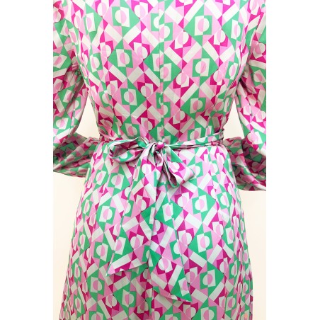 Limited Edition Katriona Satin Dress | Tropical Geo Green/Pink New Release