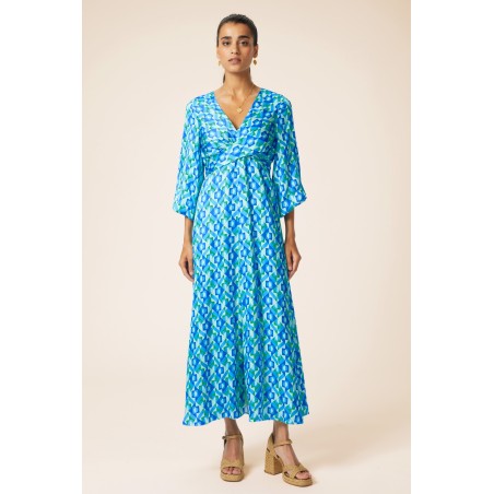 Limited Edition Katriona Satin Dress | Tropical Geo Navy/Turquoise Ready for Shipment