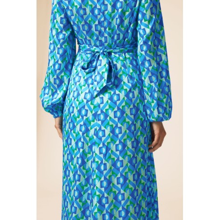 Limited Edition Katriona Satin Dress | Tropical Geo Navy/Turquoise Ready for Shipment