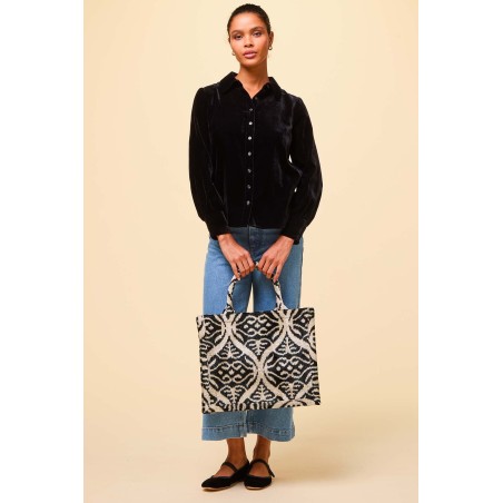 Limited Edition Large Silk Tote | Ikat Black/Taupe Limited Stock