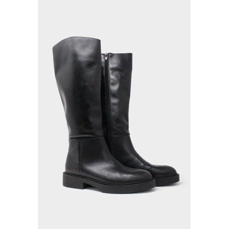 Limited Edition Leather Knee High Flat Boots | Black In Stock