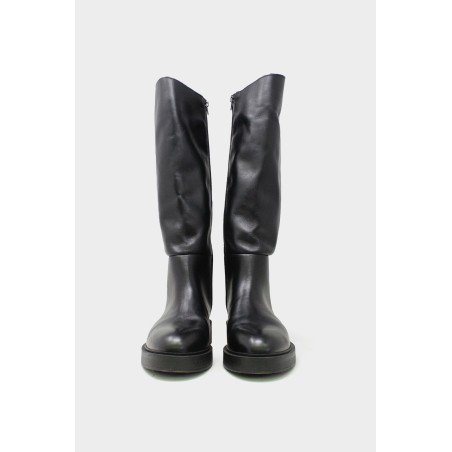 Limited Edition Leather Knee High Flat Boots | Black In Stock