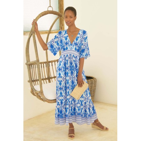 Limited Edition Lena EcoVero™ Dress | Ikat Blue/White On Hand Now