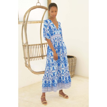 Limited Edition Lena EcoVero™ Dress | Ikat Blue/White On Hand Now