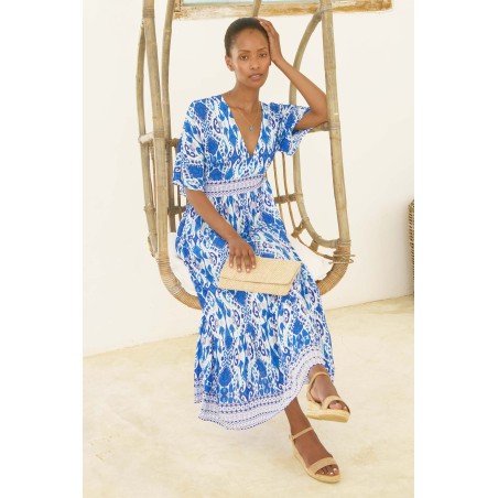 Limited Edition Lena EcoVero™ Dress | Ikat Blue/White On Hand Now