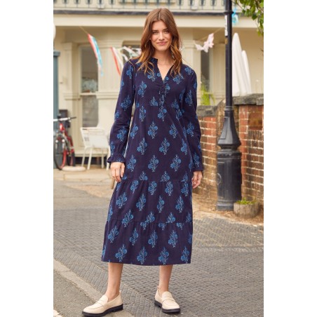 Limited Edition Liv Printed Corduroy Dress | Flower Print Navy Latest Edition