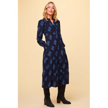 Limited Edition Liv Printed Corduroy Dress | Flower Print Navy Latest Edition