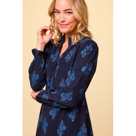 Limited Edition Liv Printed Corduroy Dress | Flower Print Navy Latest Edition