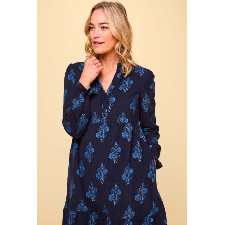 Limited Edition Liv Printed Corduroy Dress | Flower Print Navy Latest Edition