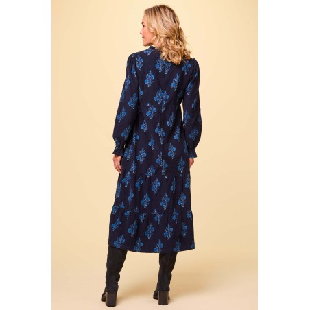 Limited Edition Liv Printed Corduroy Dress | Flower Print Navy Latest Edition