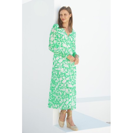 Limited Edition Long Sleeve Sally Anne Dress | Green/Ivory In Stock