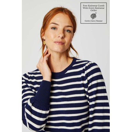 Limited Edition Merino Wool Striped Crew Neck Jumper | Navy/Cream