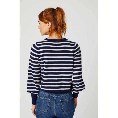 Limited Edition Merino Wool Striped Crew Neck Jumper | Navy/Cream