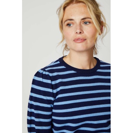 Limited Edition Merino Wool Striped Crew Neck Jumper | Navy/Serene Blue On Hand Now