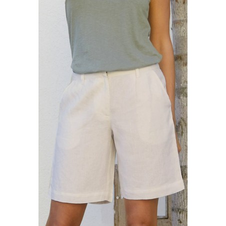 Limited Edition Alexandra Long Linen Shorts | Natural Ready for Shipment