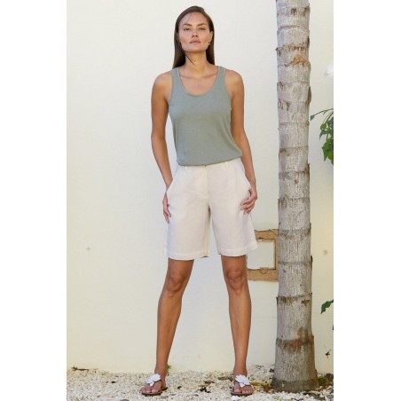 Limited Edition Alexandra Long Linen Shorts | Natural Ready for Shipment