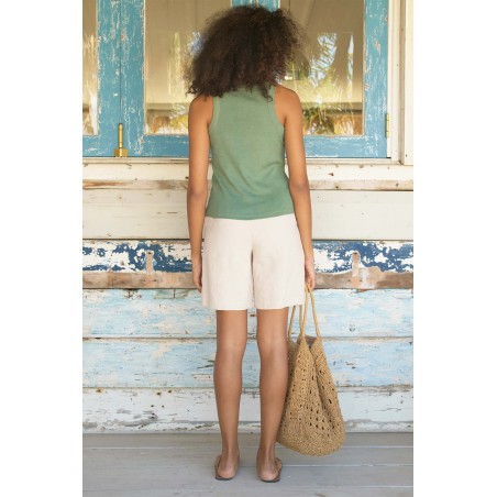 Limited Edition Alexandra Long Linen Shorts | Natural Ready for Shipment