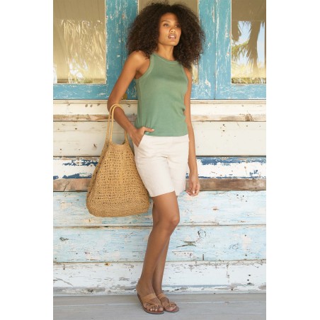 Limited Edition Alexandra Long Linen Shorts | Natural Ready for Shipment