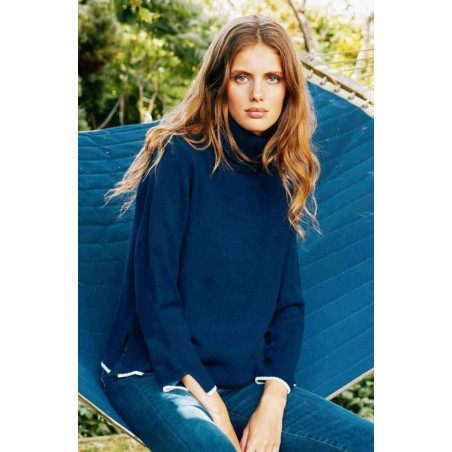 Limited Edition Merino Wool Roll Neck Jumper | Navy/Cream New Release