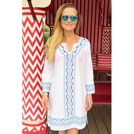 Limited Edition Madeline Kaftan | White/Turquoise