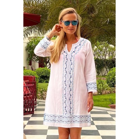 Limited Edition Madeline Kaftan | White/Turquoise