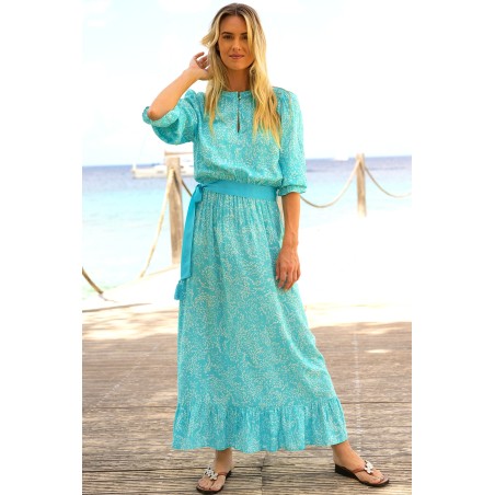 Limited Edition Maeve Tea Dress | Swirl Turquoise/White