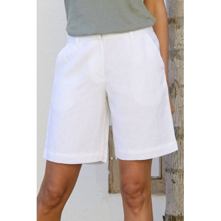 Limited Edition Alexandra Long Linen Shorts | White On Hand Now