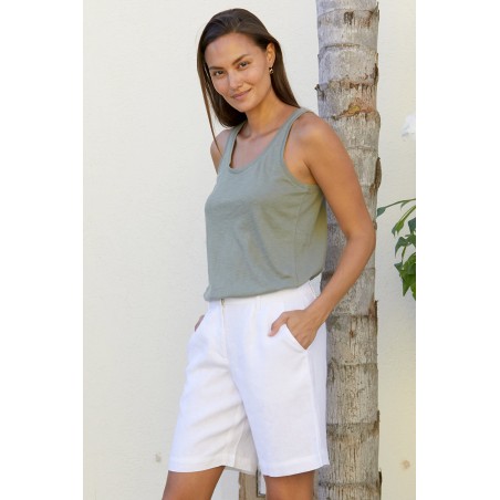 Limited Edition Alexandra Long Linen Shorts | White On Hand Now