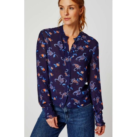 Limited Edition Maisie Viscose Georgette Shirt | Budding Paisley Navy/Orange New Collection