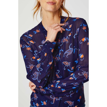 Limited Edition Maisie Viscose Georgette Shirt | Budding Paisley Navy/Orange New Collection