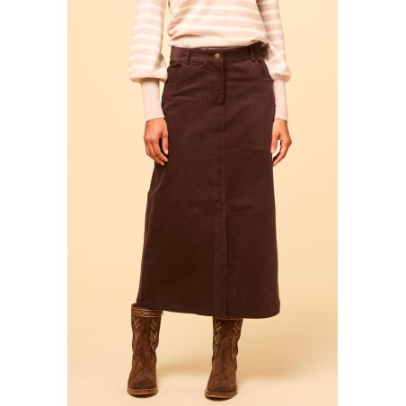 Limited Edition Mallory Stretch Corduroy Skirt | Chocolate Ready for Shipment