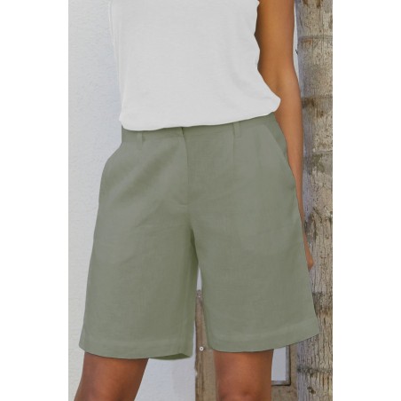 Limited Edition Alexandra Long Linen Shorts | Khaki Fresh Release