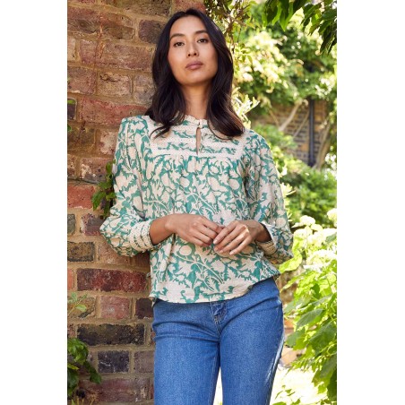 Limited Edition Margot Block Print Blouse | Tea Rose Green/Taupe Limited Stock