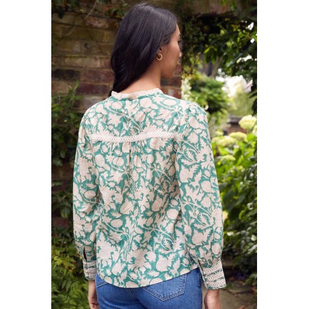 Limited Edition Margot Block Print Blouse | Tea Rose Green/Taupe Limited Stock