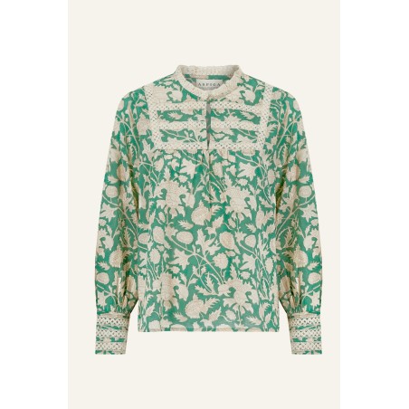 Limited Edition Margot Block Print Blouse | Tea Rose Green/Taupe Limited Stock