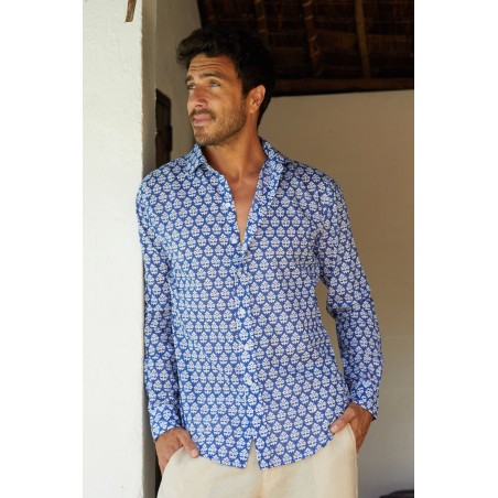 Limited Edition Men's Printed Cotton Shirt | Batik Blue/White Just In