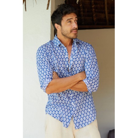 Limited Edition Men's Printed Cotton Shirt | Batik Blue/White Just In