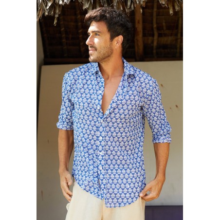 Limited Edition Men's Printed Cotton Shirt | Batik Blue/White Just In