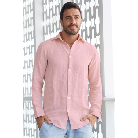 Limited Edition Men's Holiday Linen Shirt | Light Pink Available for Immediate Shipping