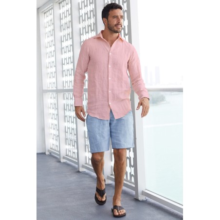 Limited Edition Men's Holiday Linen Shirt | Light Pink Available for Immediate Shipping