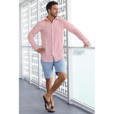 Limited Edition Men's Holiday Linen Shirt | Light Pink Available for Immediate Shipping