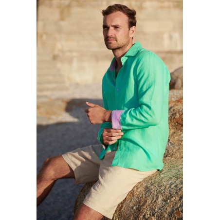 Limited Edition Men's Linen Shirt | Green/Light Purple Latest Edition