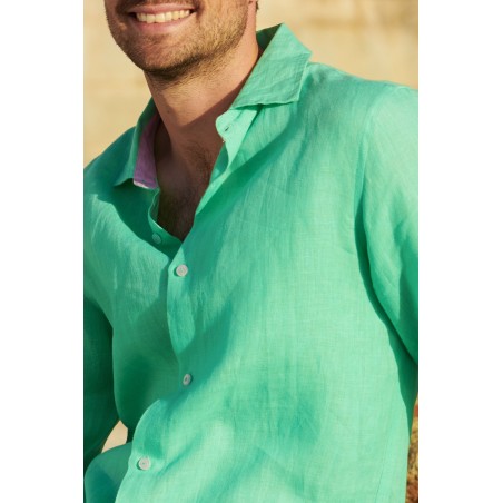 Limited Edition Men's Linen Shirt | Green/Light Purple Latest Edition