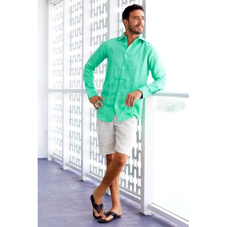 Limited Edition Men's Linen Shirt | Green/Light Purple Latest Edition