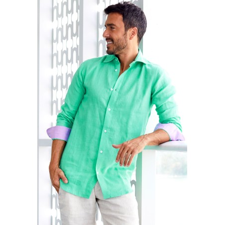 Limited Edition Men's Linen Shirt | Green/Light Purple Latest Edition